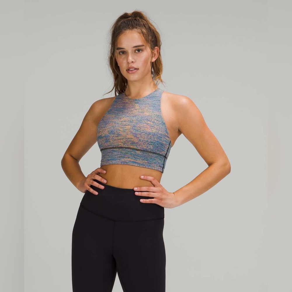 Lululemon Sz 8 Energy Bra High Neck Long Line Spectral Fusion Jacquard Red Teal